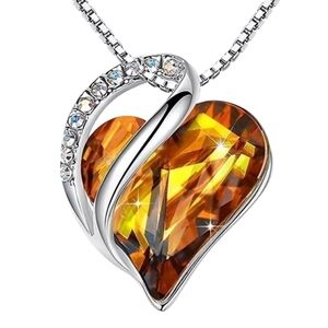 Elegant Silver and Gold Heart Pendant Necklace 18" Chain November Birthstone